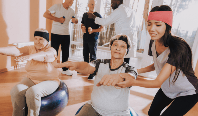 elderly people doing exercise