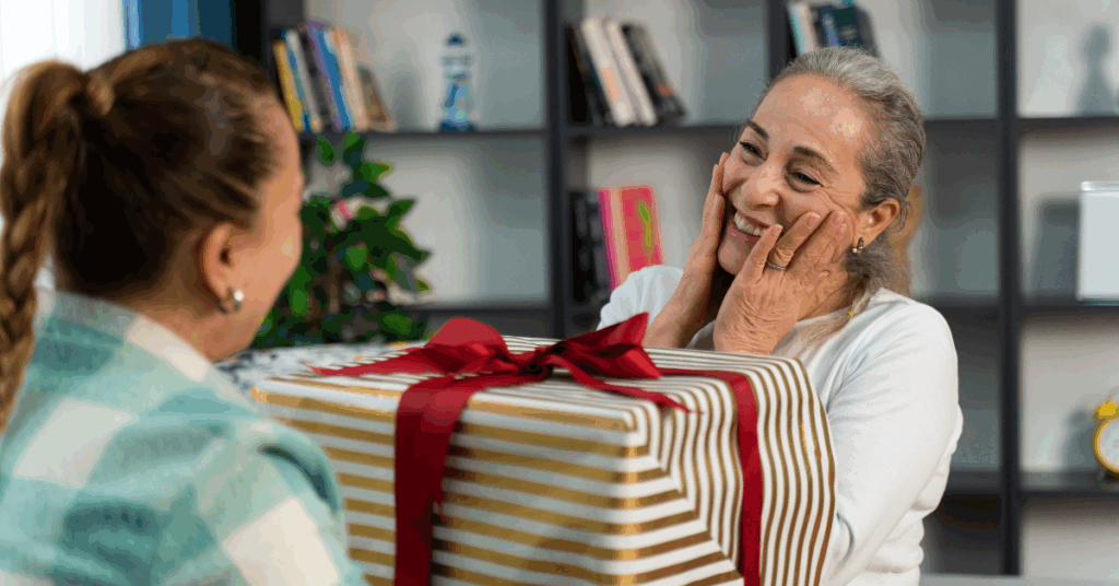 daughter giving mom a present