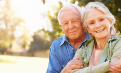 a senior couple outside